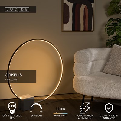 Lucide CIRKELIS - Tafellamp - Ø 83 cm - LED Dimb. - 1x24W 3000K - Zwart